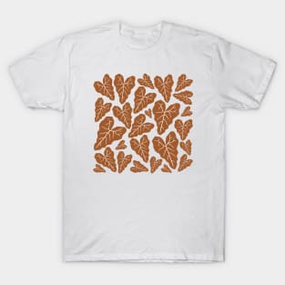 Brown veiny heart shaped plant leaves pattern T-Shirt